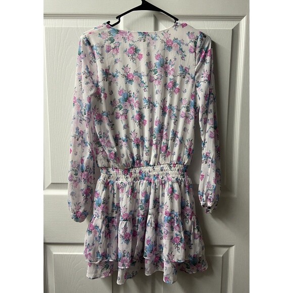 Sadie & Sage Mini Dress Size XS V Neck Faux Wrap Long Sleeved Floral Boho lined - Picture 3 of 9